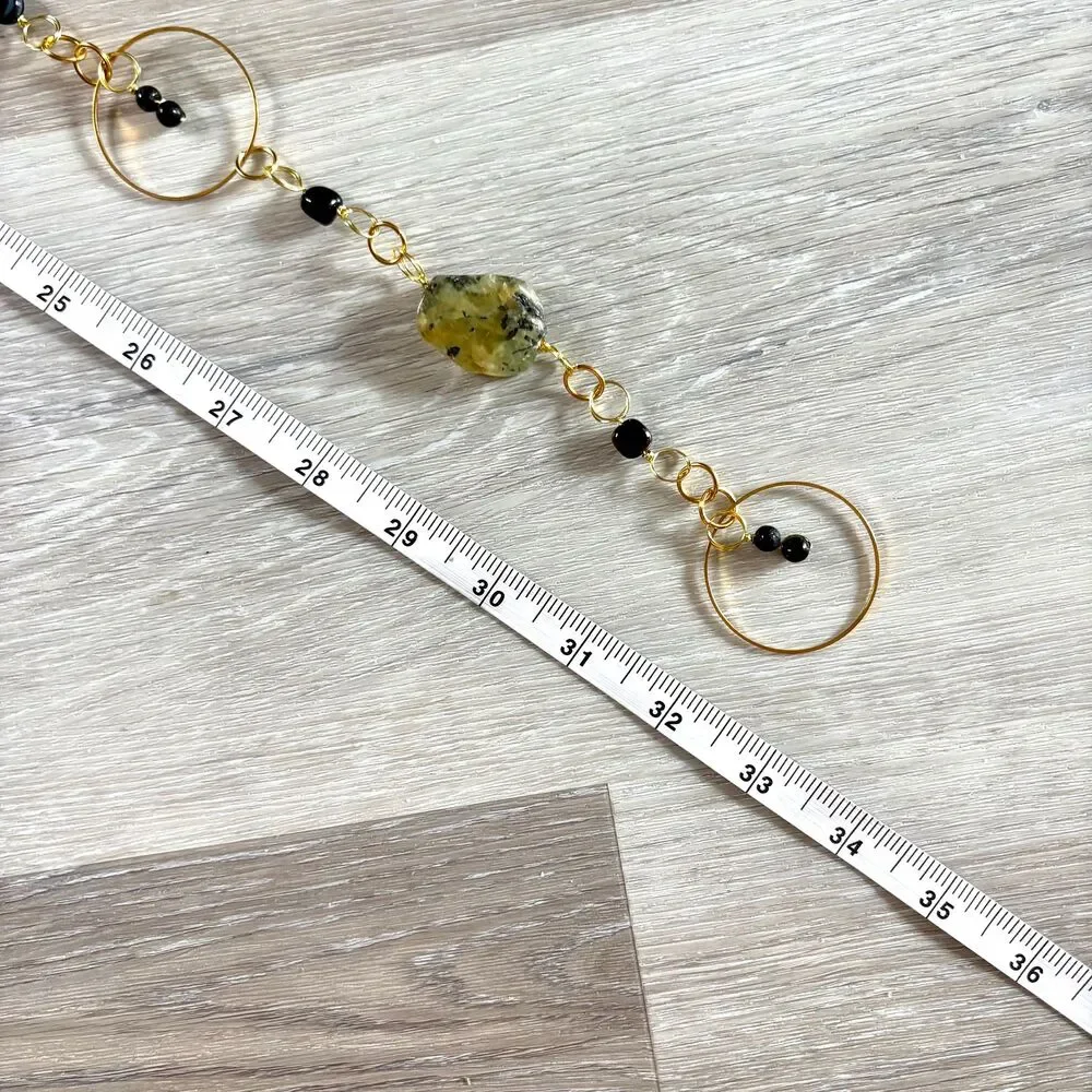 Prehnite Black Onyx Beads Gemstone Wall Hang Unconditional Love & Protection